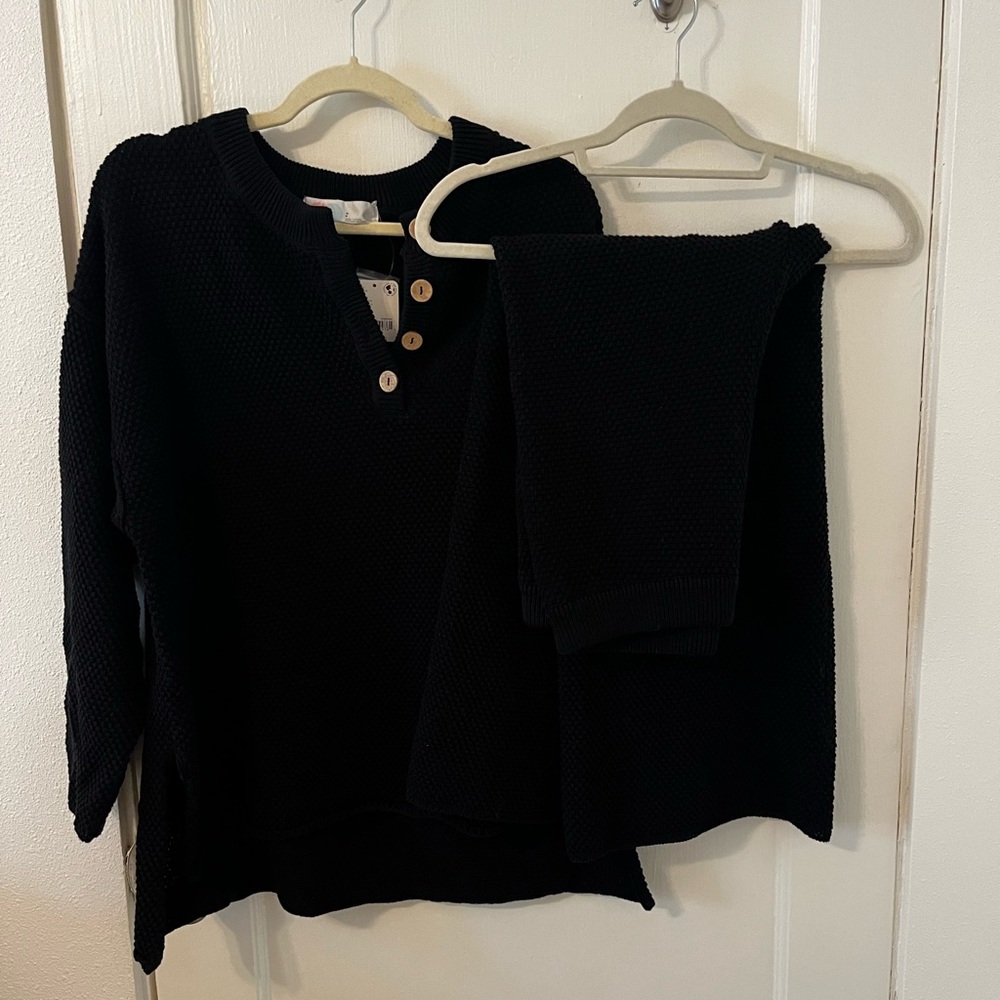 Free People Black Knit Button Henley Sweater Set - Picture 2 of 4